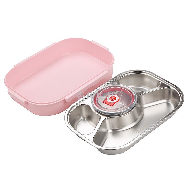 304 Stainless Steel Lunch Box Plate Crisper Anti-Scald with Soup Bowl Lunch Box Portable Bento Box