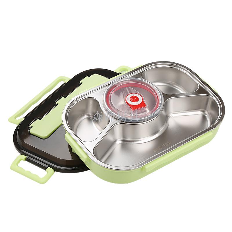 304 Stainless Steel Lunch Box Plate Crisper Anti-Scald with Soup Bowl Lunch Box Portable Bento Box