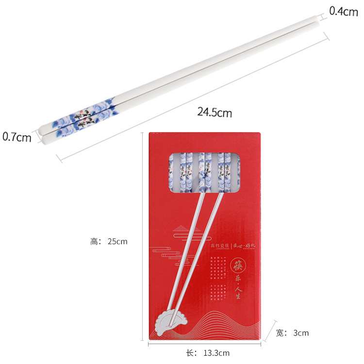 Chinese Bone China Chopsticks Tableware Ceramic Blue and White Chopsticks Tableware Business Gift Set Household Hotel Chopsticks Tableware