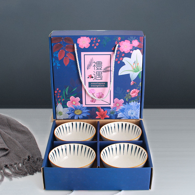 Minimalist Japanese Style Ceramic Bowl and Chopsticks Set Thanksgiving Meeting Gift Tableware Insurance Advertising Promotion Drainage Return Gift Exhibition Industry