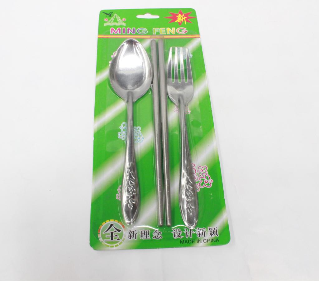 Factory Direct Sales Stainless Set Kitchen Spoon Chopsticks Fork Three-Piece Chopsticks Spoon Knife and Fork 2 Yuan Shop Supply Wholesale