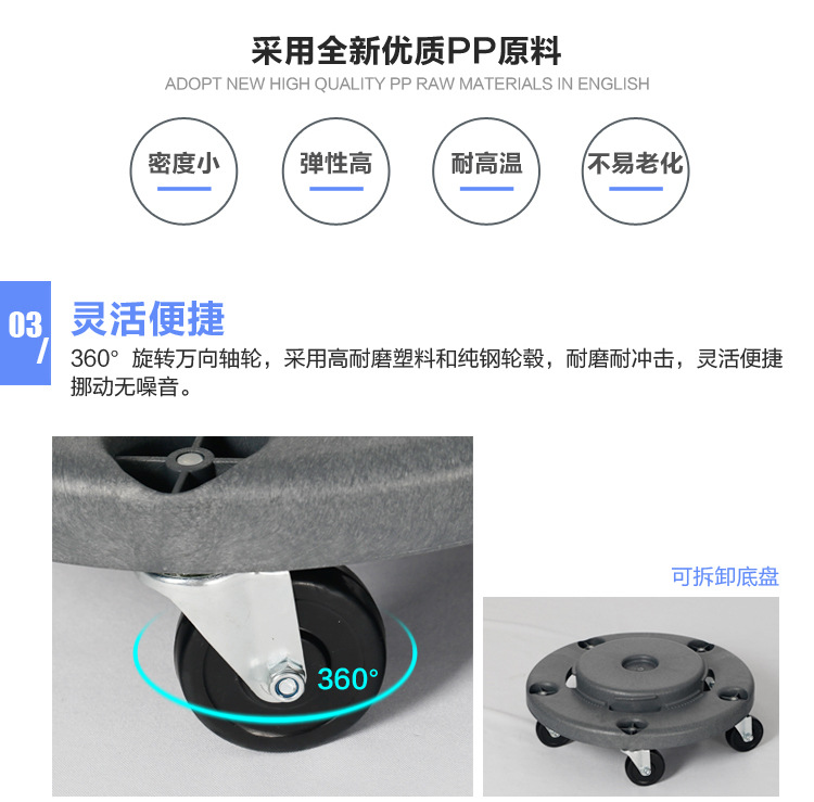 Baiyun Plastic Environmental Sanitation Waste Bin Outdoor Large Dustbin with Wheels Industrial round Covered Outdoor Fruit Suitcase