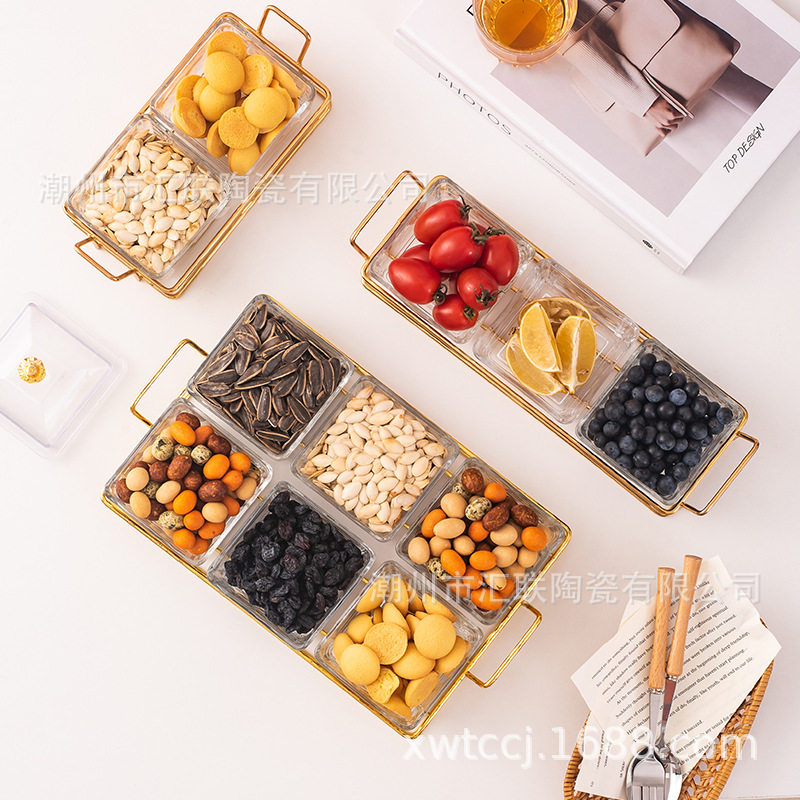 Nordic Light Luxury Glass Dustproof with Cover KTV Fruit Plate Nuts Packing Home Living Room Snacks Pastry Snack Dish
