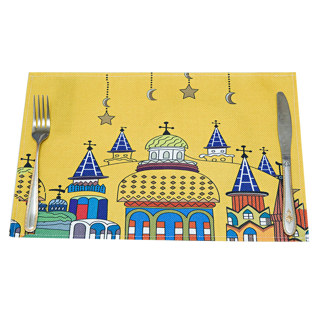 Muslim Eid Fabric Craft Placemat Household Linen Waterproof Insulated Table Cloth Ramadan Moon West Tableware Mat