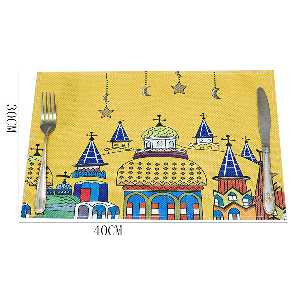 Muslim Eid Fabric Craft Placemat Household Linen Waterproof Insulated Table Cloth Ramadan Moon West Tableware Mat