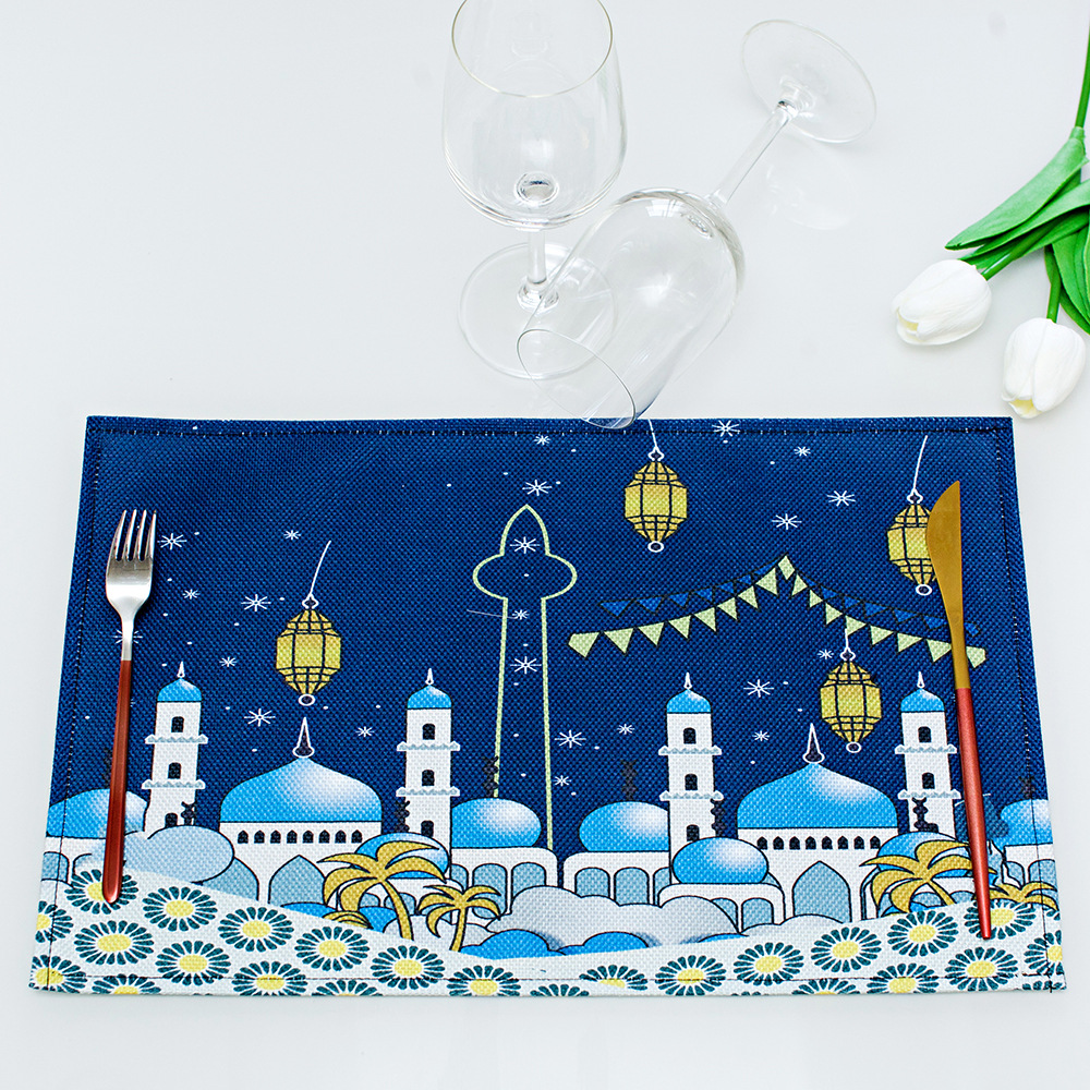 Muslim Eid Fabric Craft Placemat Household Linen Waterproof Insulated Table Cloth Ramadan Moon West Tableware Mat