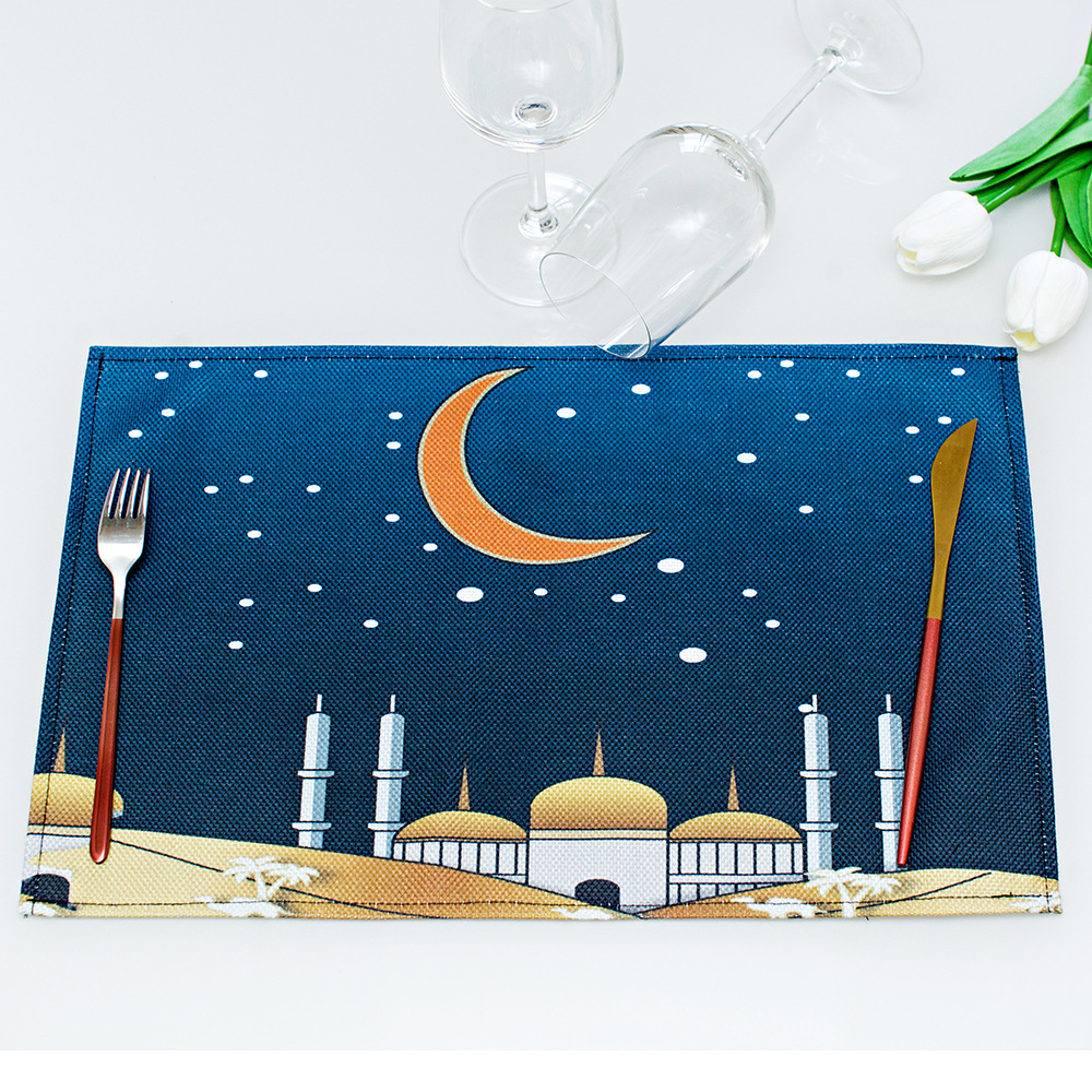 Muslim Eid Fabric Craft Placemat Household Linen Waterproof Insulated Table Cloth Ramadan Moon West Tableware Mat