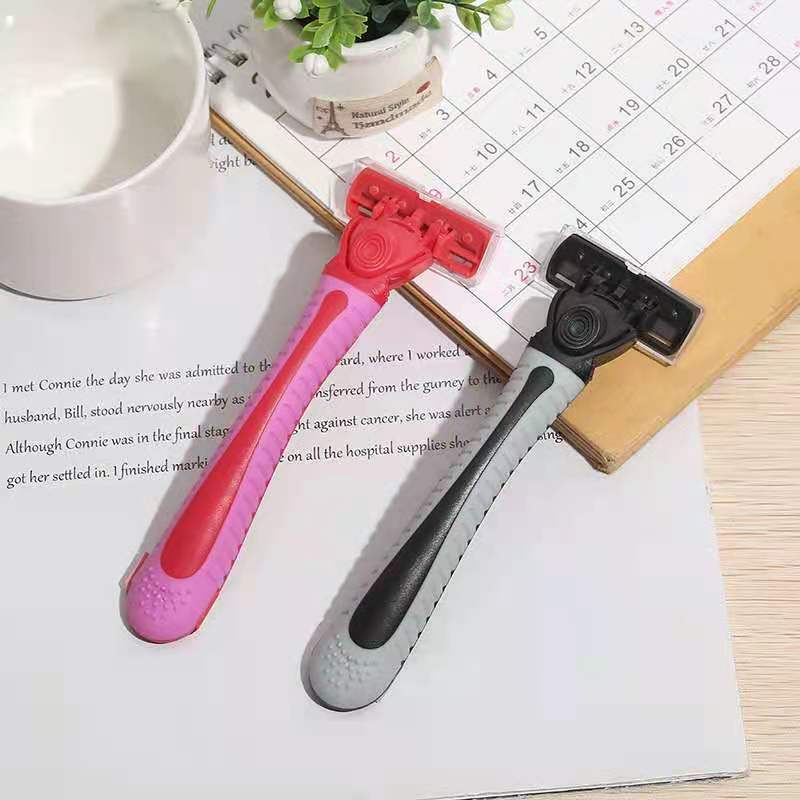 Factory Direct Sales Hotel Pogonotomy Rubber Non-Slip Handle Three-Layer Six-Layer Blade Old-Fashioned Shaver Manual Razor