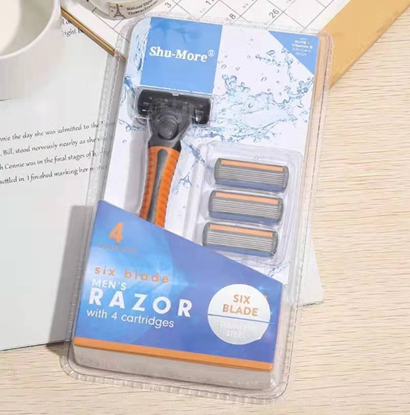 Factory Direct Sales Hotel Pogonotomy Rubber Non-Slip Handle Three-Layer Six-Layer Blade Old-Fashioned Shaver Manual Razor
