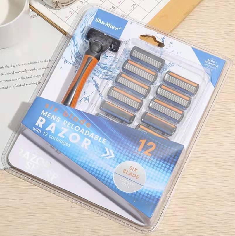Factory Direct Sales Hotel Pogonotomy Rubber Non-Slip Handle Three-Layer Six-Layer Blade Old-Fashioned Shaver Manual Razor