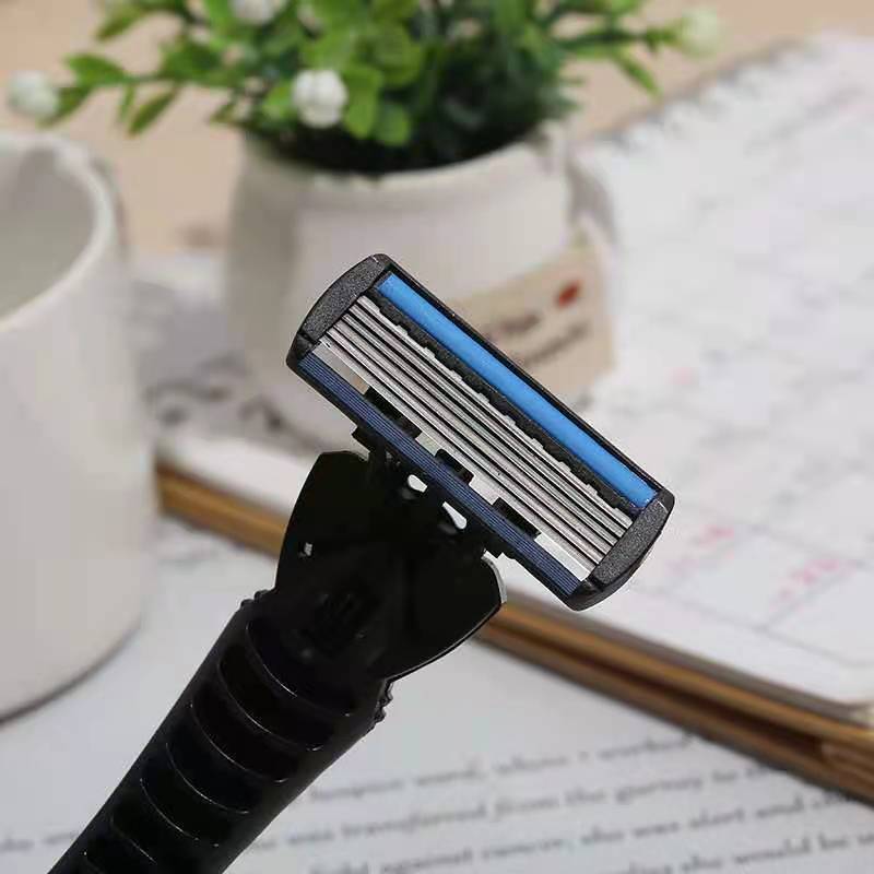 Factory Direct Sales Hotel Pogonotomy Rubber Non-Slip Handle Three-Layer Six-Layer Blade Old-Fashioned Shaver Manual Razor