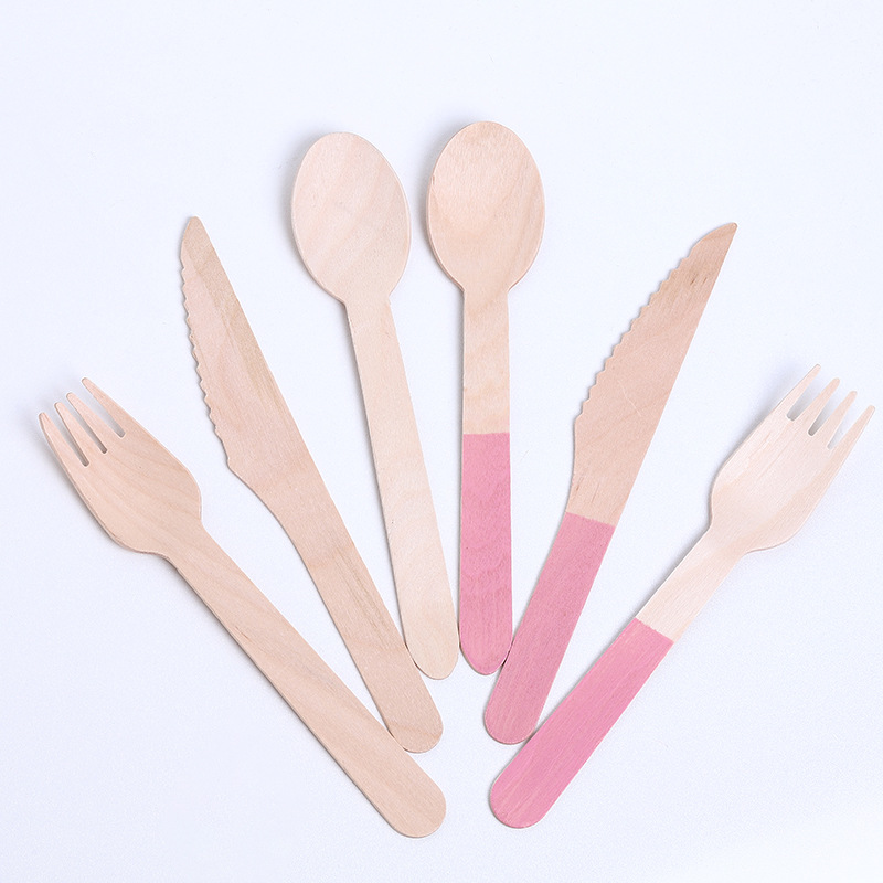 Western food cake ice cream dessert picnic outdoor fork Disposable children&#039;s Cutlery Birch fork spoon box