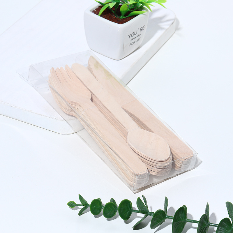 Western food cake ice cream dessert picnic outdoor fork Disposable children&#039;s Cutlery Birch fork spoon box