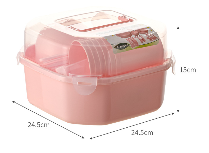 Portable Tableware Pink 47-Piece Set Camping Picnic Plastic Tableware Set Knife, Fork and Spoon