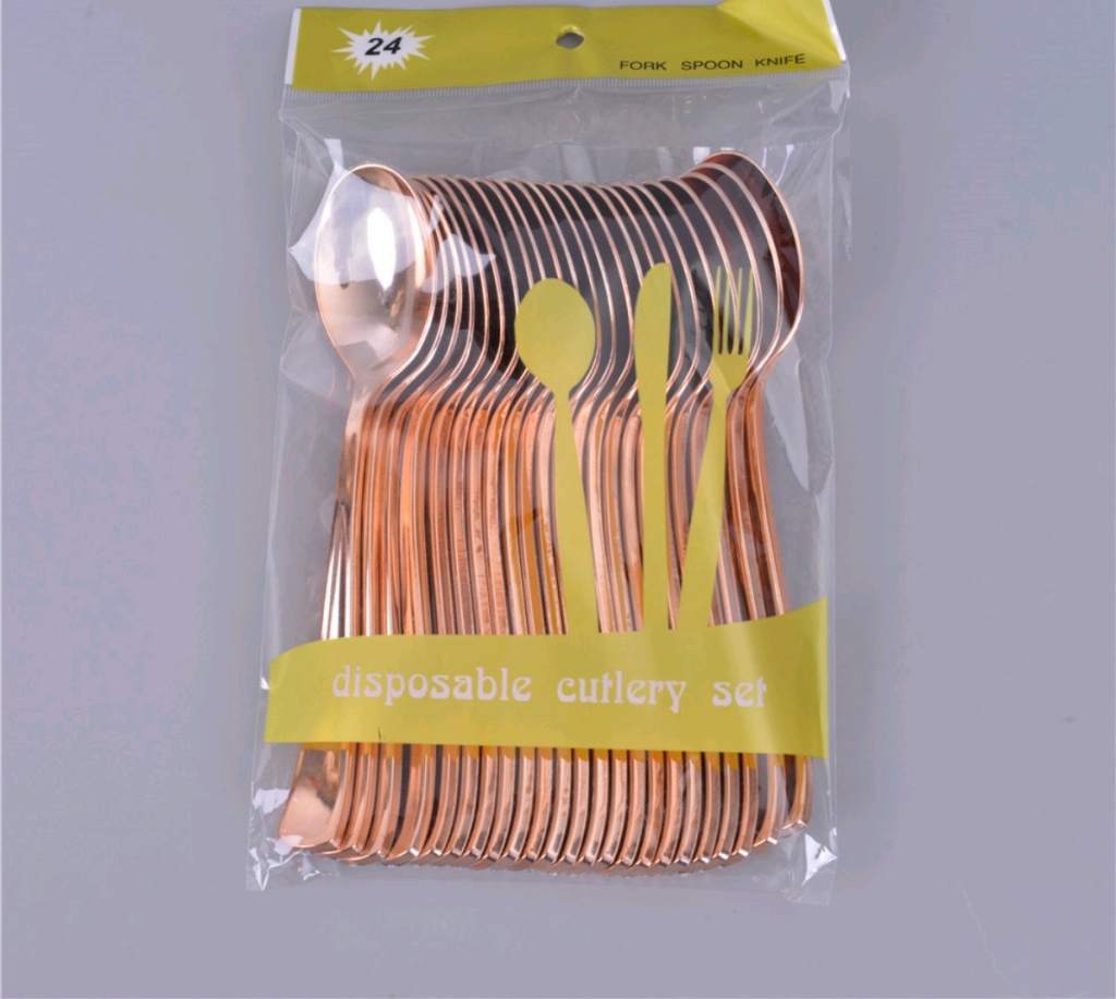 Rose Gold Plating Knife, Fork and Spoon Three-Piece Thickened Western Party Birthday Cake Fork Decoration Supplies