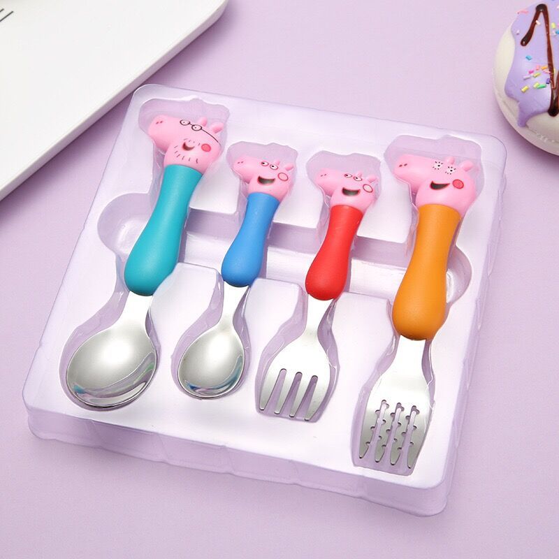 Children's Tableware Baby Cartoon Eating Fork Spoon Drop-Resistant Portable Box 304 Stainless Steel Set Children's Tableware Baby Cartoon Eating Fork Spoon Drop-Resistant Portable Box 304 Stainless Steel Set