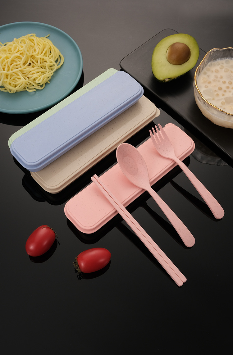 Wheat Straw Tableware Set Spoon Fork Chopsticks Portable Three-Piece Set Promotional Gifts Customized Wheat Tableware Set Wheat Straw Tableware Set Spoon Fork Chopsticks Portable Three-Piece Set Promotional Gifts Customized Wheat Tableware Set