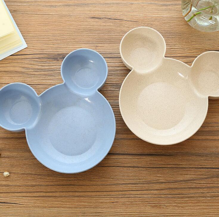 Children&#039;s Day Gift Tableware Plate Wheat Straw Fruit Snack Plate Cartoon Mickey Bowl Compartments Plate