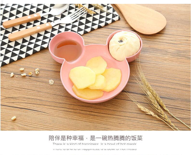 Children's Day Gift Tableware Plate Wheat Straw Fruit Snack Plate Cartoon Mickey Bowl Compartments Plate