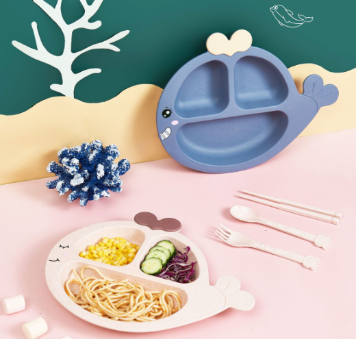 Whale Children&#039;s Dinner Plate Cartoon Compartment Primary School Students Eating Kindergarten Baby Bowls and Chopsticks Anti-Fall Tableware Set