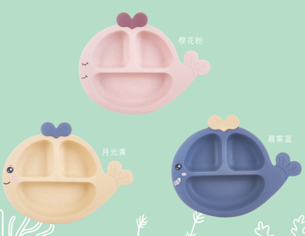 Whale Children&#039;s Dinner Plate Cartoon Compartment Primary School Students Eating Kindergarten Baby Bowls and Chopsticks Anti-Fall Tableware Set