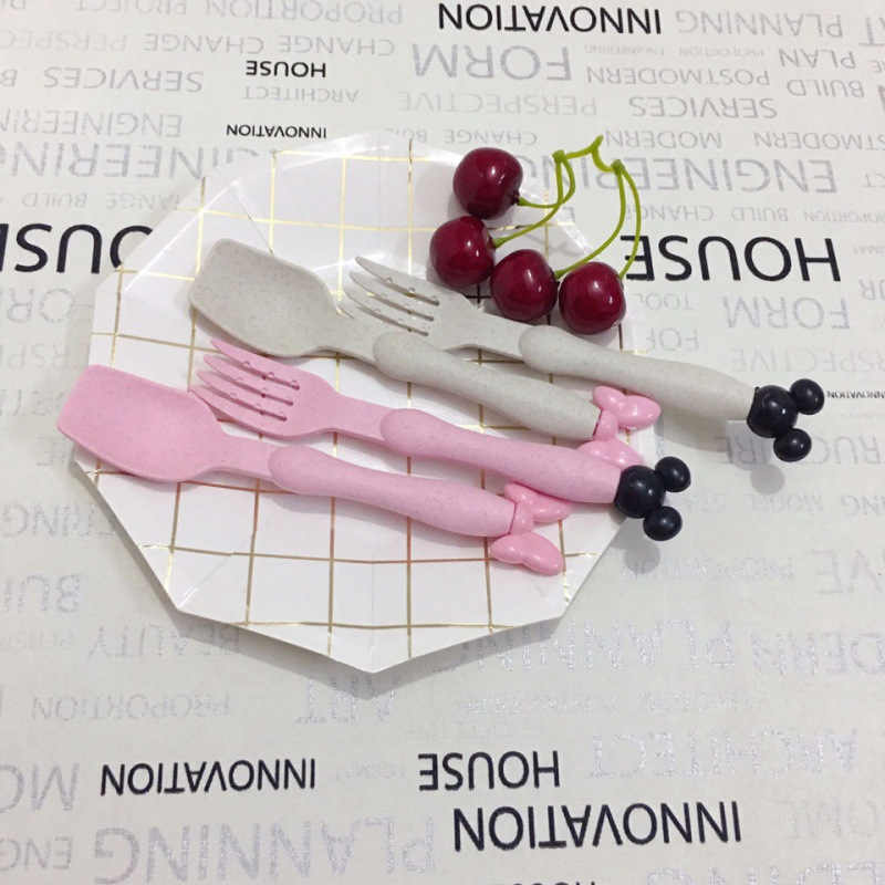 Creative Wheat Straw Tableware Two-Piece Set Spoon Fork Portable Set Children&#039;s Travel Environmental Protection Kitchen Supplies