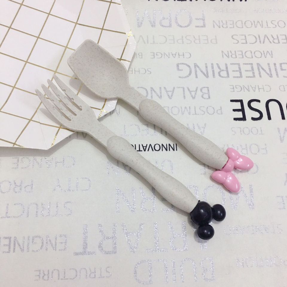 Creative Wheat Straw Tableware Two-Piece Set Spoon Fork Portable Set Children's Travel Environmental Protection Kitchen Supplies