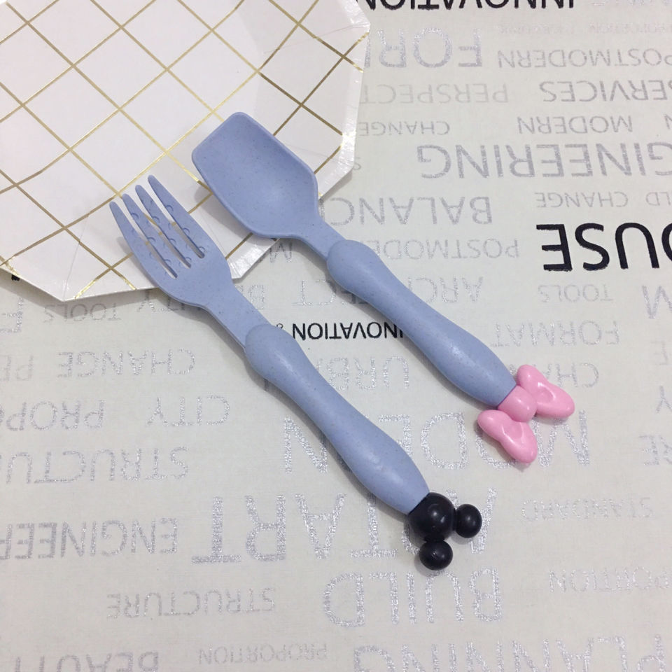 Creative Wheat Straw Tableware Two-Piece Set Spoon Fork Portable Set Children's Travel Environmental Protection Kitchen Supplies
