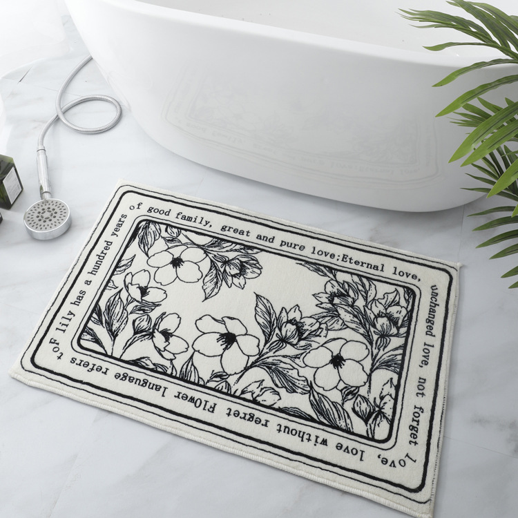 Black and White Era Simple Series Bathroom Door Mat Bathroom Entrance Water-Absorbing Non-Slip Mat Floor Mat Bedroom Carpet