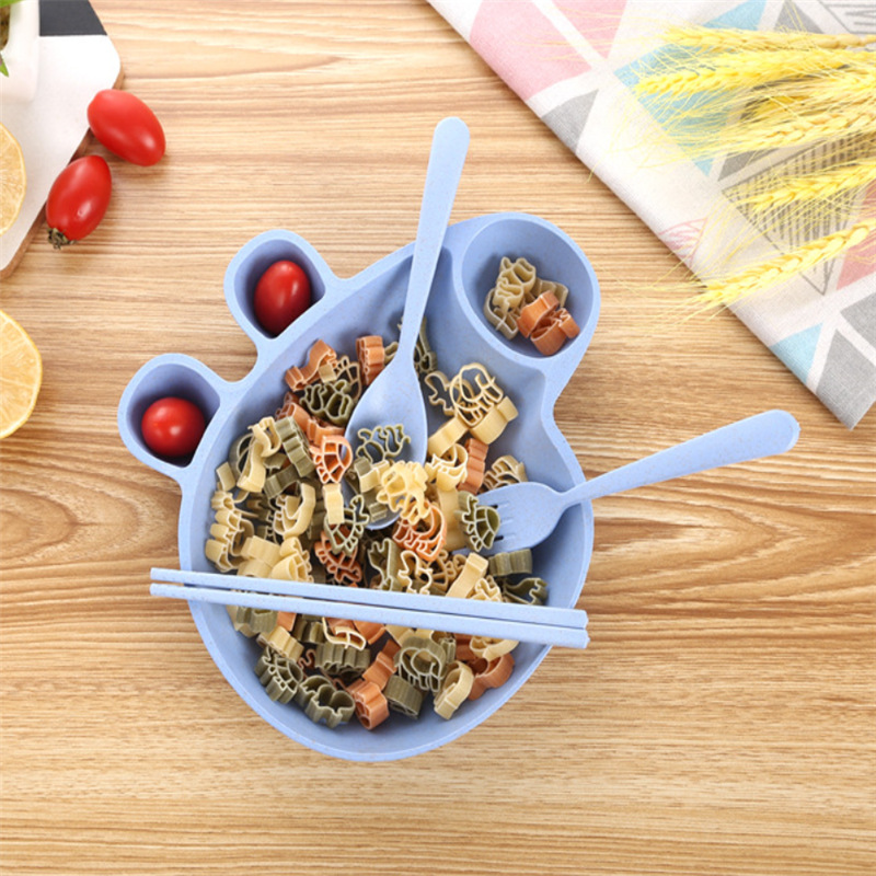 Pig Wheat Straw Children&#039;s Tableware Set Page Baby Compartment Breakfast Plate Spoon Fork Plate Four-Piece Gift Set