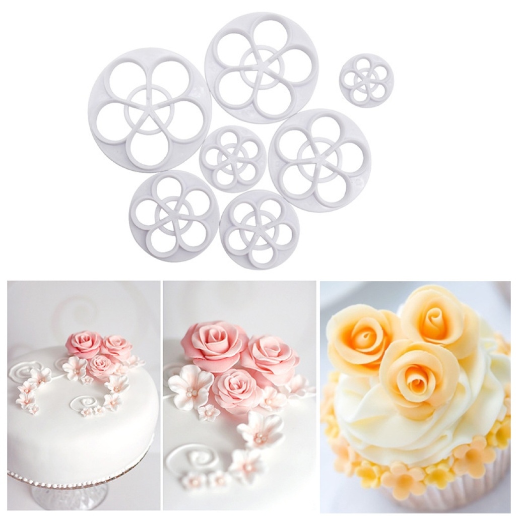 7PCs Rose Petals Cutter Embossing Mold DIY Fondant Cake Decoration Tool Biscuit Impression