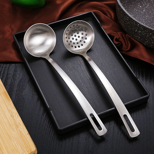304 Thickened Stainless Steel Kitchenware Set Hollow Bamboo Handle Ladle Spoon Kitchen Cooking Utensils Soup Spoon Leakage