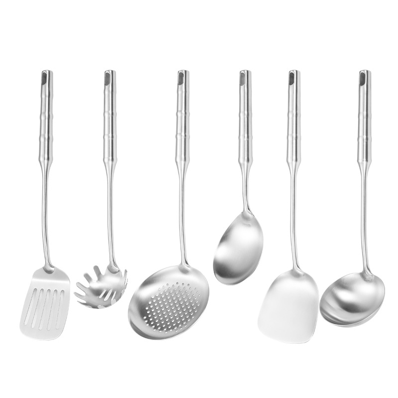 304 Thickened Stainless Steel Kitchenware Set Hollow Bamboo Handle Ladle Spoon Kitchen Cooking Utensils Soup Spoon Leakage