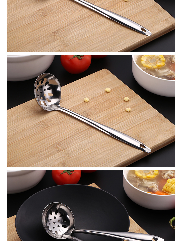 Factory Direct Sales Stainless Steel Soup Ladle Magnetic Long Spoon Soup Ladle Pointed Handle Bare Kitchen Tableware Hot Pot Slotted Ladle