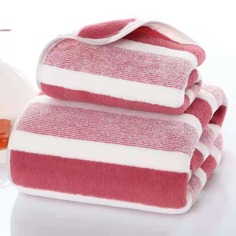Vertical Bar Bath Towel Coral Fleece Absorbent Lint-Free Adult Male and Female Couple Gift Student Bathing and Face Washing Covers Vertical Bar Bath Towel Coral Fleece Absorbent Lint-Free Adult Male and Female Couple Gift Student Bathing and Face Washing Covers