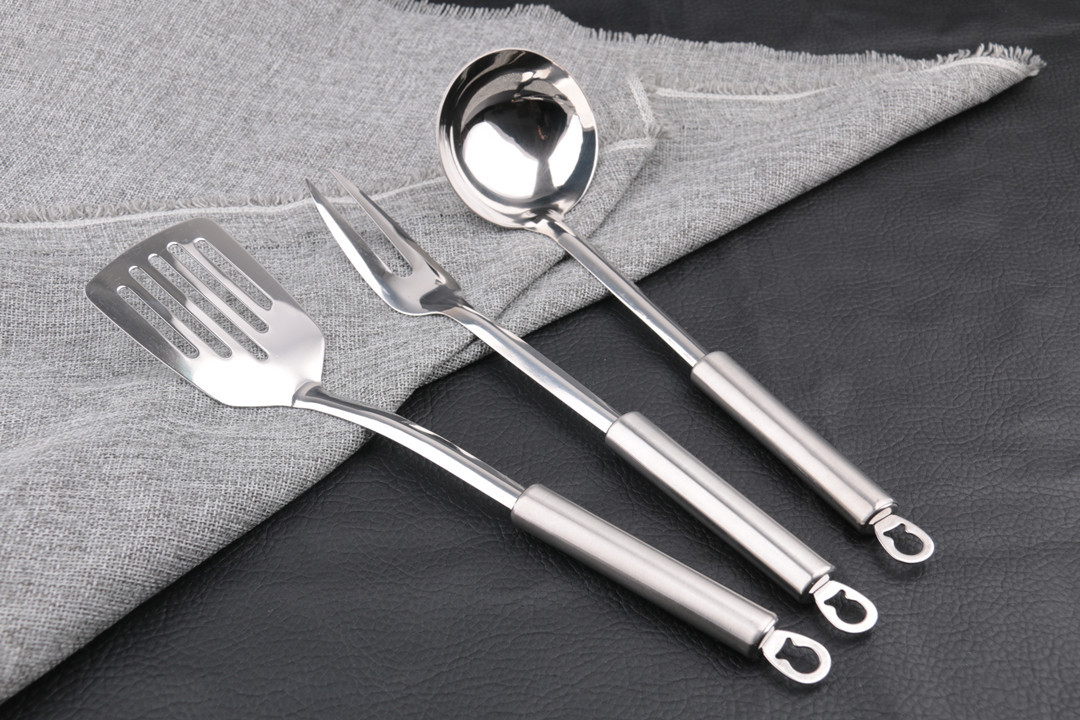 Flat Handle Small Slotted Turner, Soup Ladle, Meat Fork Kitchen Good Helper Cooking Ladel Gift Giving Presents Wholesale