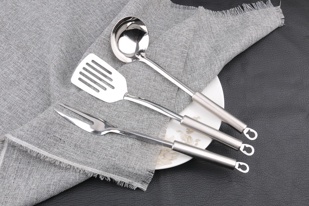 Flat Handle Small Slotted Turner, Soup Ladle, Meat Fork Kitchen Good Helper Cooking Ladel Gift Giving Presents Wholesale
