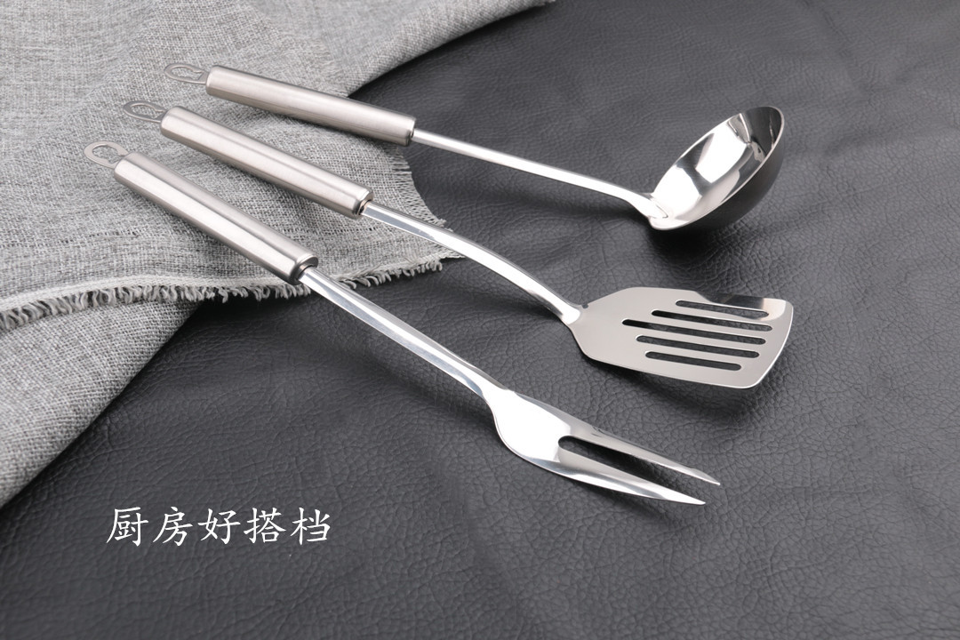 Flat Handle Small Slotted Turner, Soup Ladle, Meat Fork Kitchen Good Helper Cooking Ladel Gift Giving Presents Wholesale
