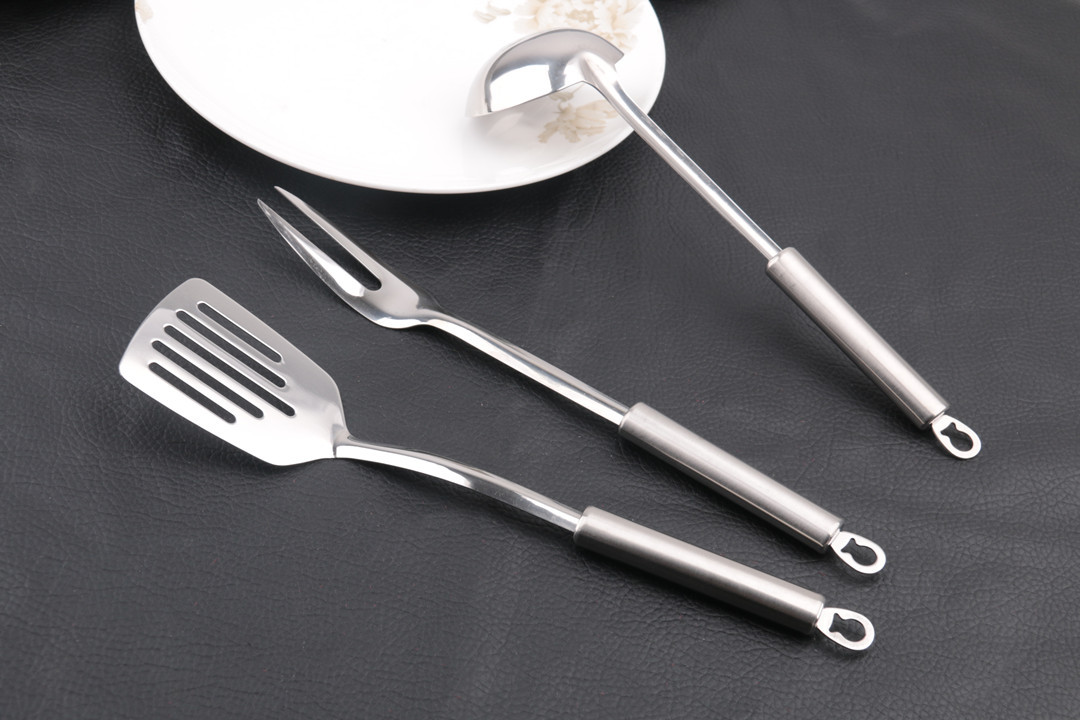 Flat Handle Small Slotted Turner, Soup Ladle, Meat Fork Kitchen Good Helper Cooking Ladel Gift Giving Presents Wholesale