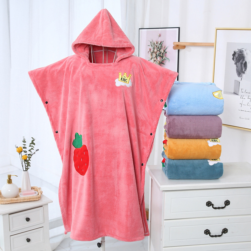 Yiwu Good Coral Fleece Sleeveless Hooded Bath Towel 80*180 Adult Hooded Large Bath Towel Children Cartoon Cloak
