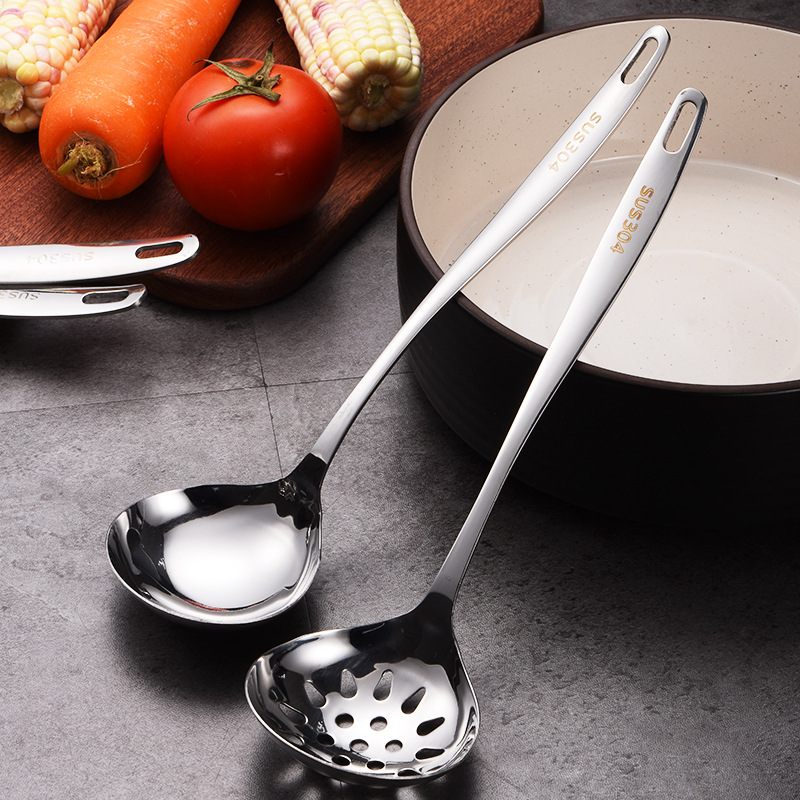 New 304 Stainless Steel Kitchenware Hot Pot Slotted Ladle Soup Spoon 6-7cm Soup Spoon and Spatula Set Heat Insulation Soup Kitchen