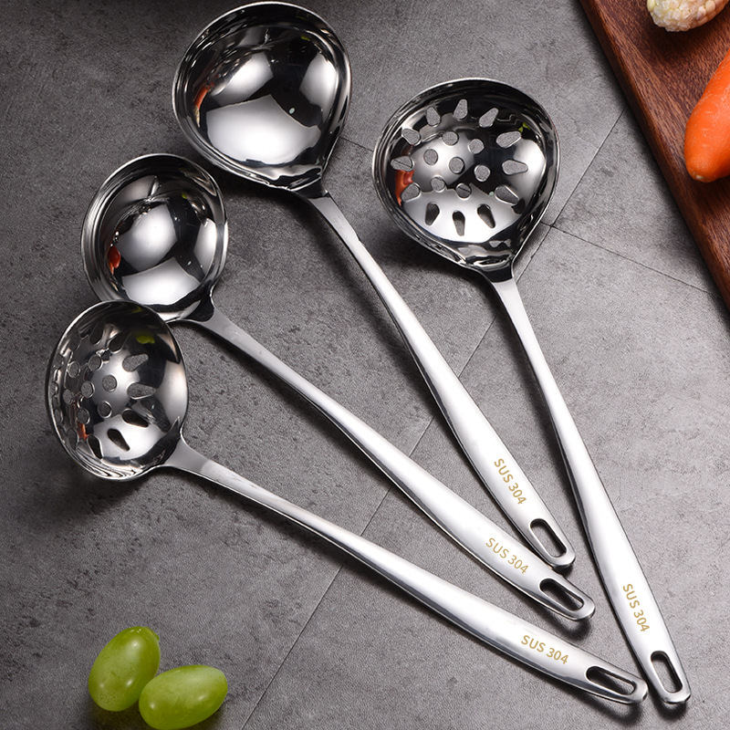 New 304 Stainless Steel Kitchenware Hot Pot Slotted Ladle Soup Spoon 6-7cm Soup Spoon and Spatula Set Heat Insulation Soup Kitchen