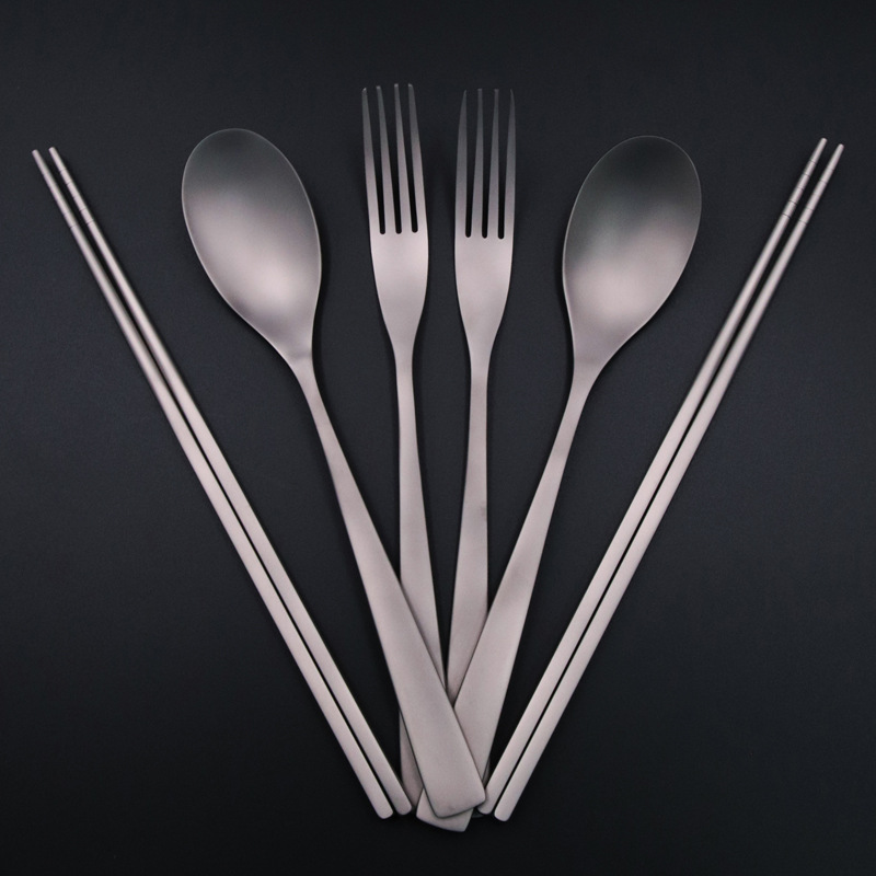 2021 Chinese New Style Titanium Material Black Gold Six-Piece Tableware Fork Chopsticks Set Restaurant Hotel Customizable Wholesale