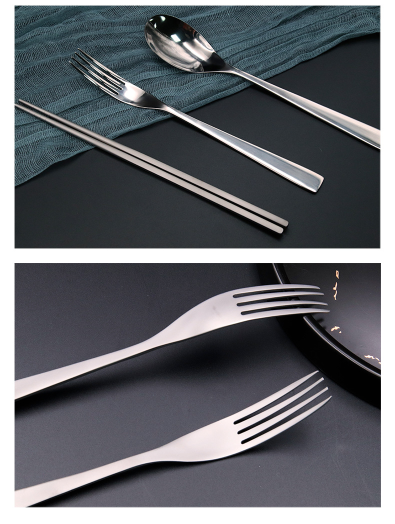 2021 Chinese New Style Titanium Material Black Gold Six-Piece Tableware Fork Chopsticks Set Restaurant Hotel Customizable Wholesale