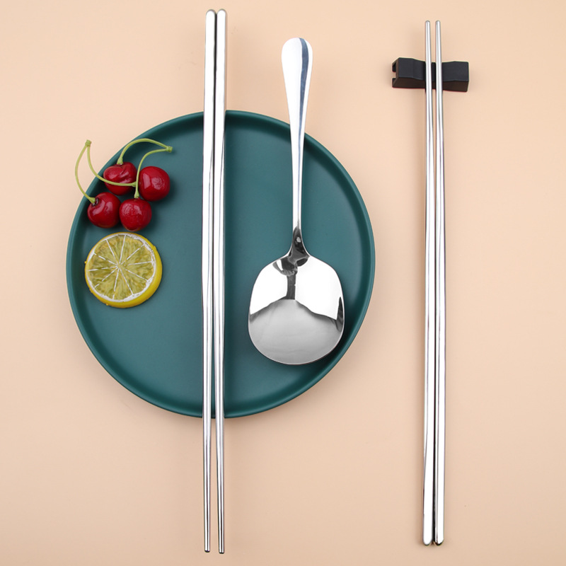 304 Stainless Steel Public Chopsticks Public Spoon Spoon Chopsticks Two-Piece Portable Tableware Set Logo Customization Factory Wholesale