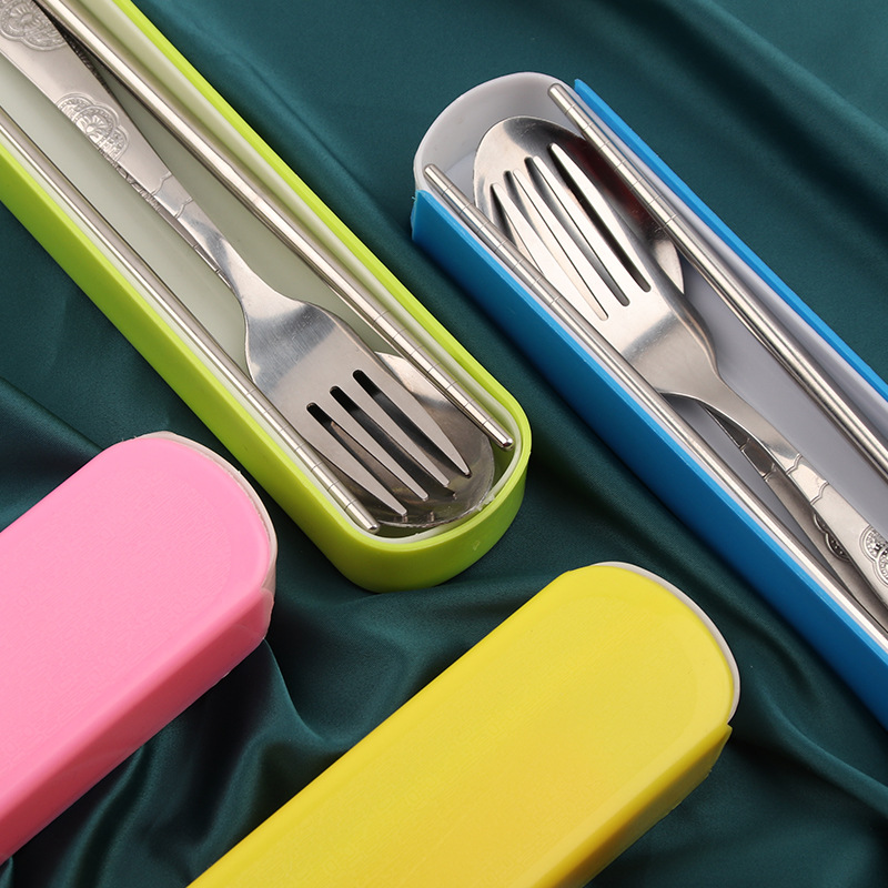 Student Suit Stainless Steel Portable Tableware Three-Piece Set Office Worker Travel Chopsticks Spoon Fork Tableware Set