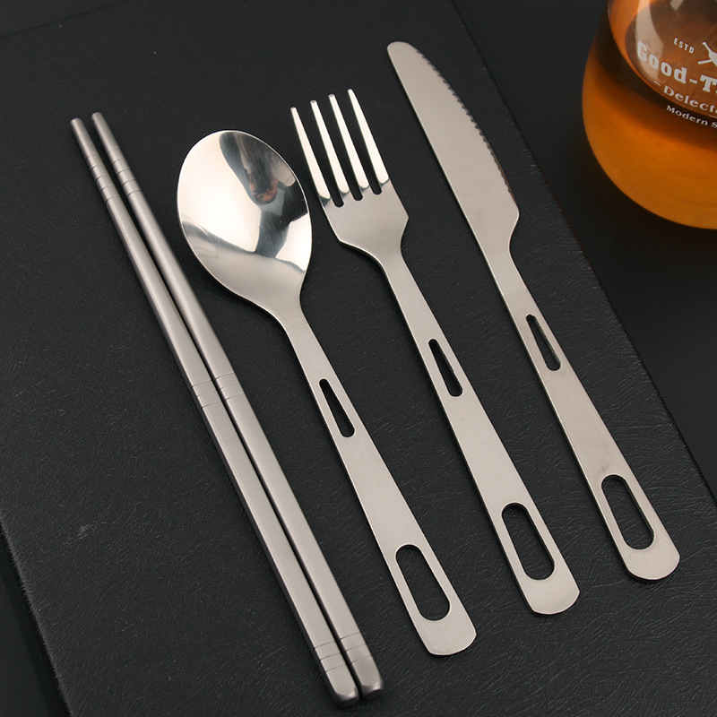 Portable Tableware Set Titanium Material Knife, Fork, Spoon and Chopsticks Set Environmental Protection Tableware Factory Wholesale Customizable Logo