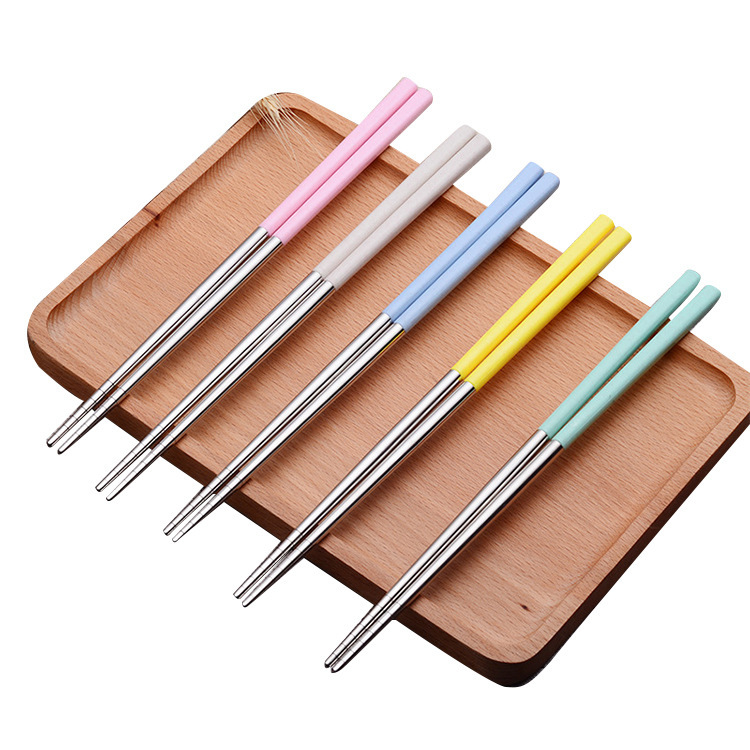 SOURCE Factory Direct Supply 5 Pairs of Wheat Straw 304 Stainless Steel Chopsticks Tableware Large Wholesale Degradable Material