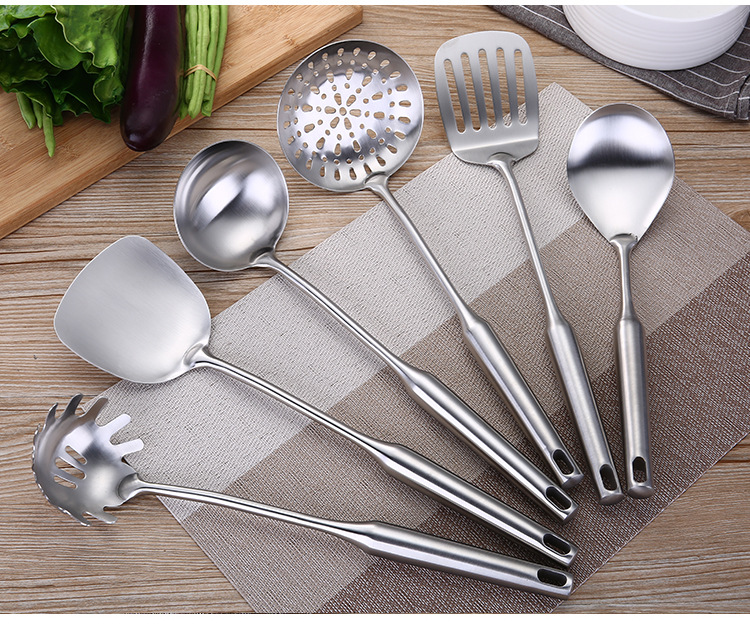 Household Stainless Steel Soup Ladle Spatula Cooking Spoon and Shovel Six-Piece Set Stainless Steel Tableware Spoon Shovel Kit Wholesale