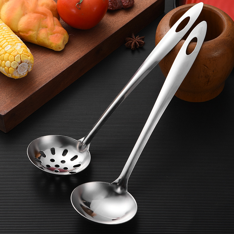 Stainless Steel Soup Ladle Kitchen Skimmer Hot Pot Spoon Big Soup Ladle Perforated Ladle Two-Piece Set Cooking Tools Soup Spoon Wholesale